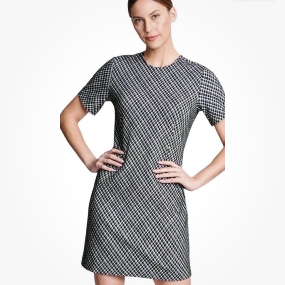 SPANX Jacquard Ponte Plaid Black White Mini Dress Size 1X Long Sleeve EUC